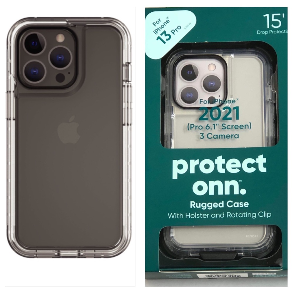 onn. IPhone 13 Pro Phone Case with Built In Microbial Protection (Clear)